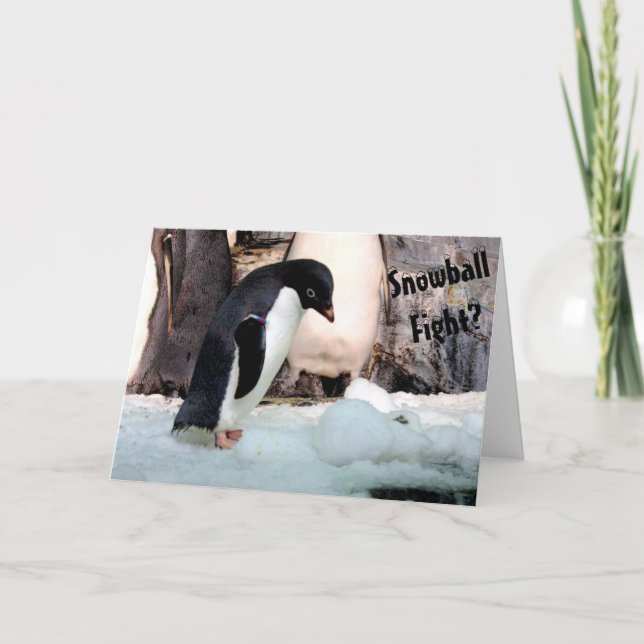 Penguin Snowball Fight Christmas Card (Front)