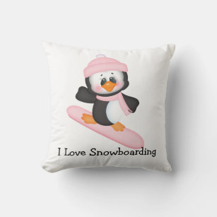Penguin Snowboarding Cushion