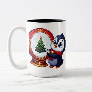 Penguin Snowglobe Christmas Cheer Two-Tone Coffee Mug