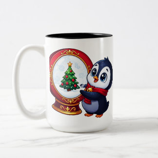 Penguin Snowglobe Christmas Cheer Two-Tone Coffee Mug