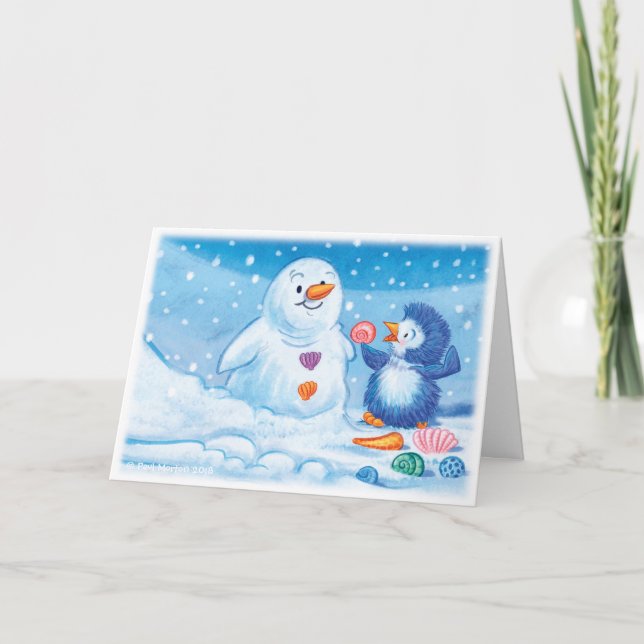 Penguin & Snowman medium Christmas card. Holiday Card (Front)