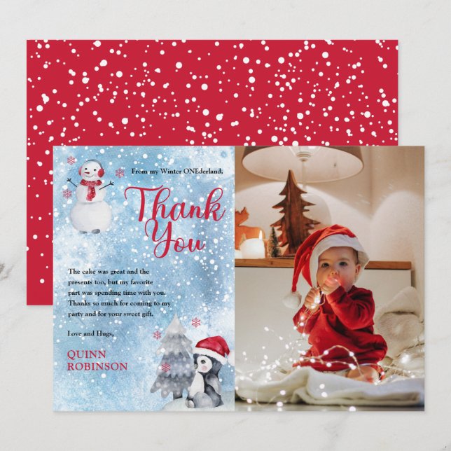 Penguin Snowman ONEderland 1st Birthday Thank You (Front/Back)