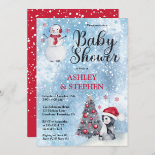 Penguin   Snowman Winter Boy Baby Shower Invitation