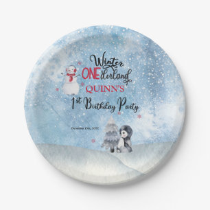 Penguin   Snowman Winter ONEderland 1st Birthday P Paper Plate