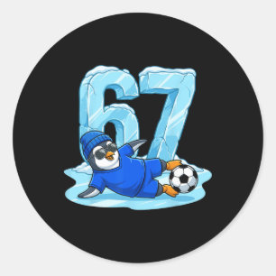 Penguin Soccer 67 Ice Slide Funny Winter Sports Classic Round Sticker
