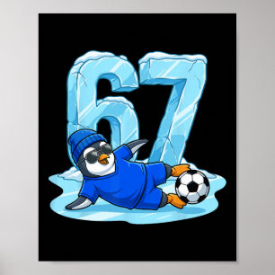 Penguin Soccer 67 Ice Slide Funny Winter Sports Poster