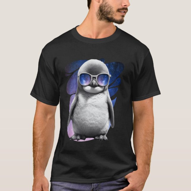 Penguin Space Glasses Cute Galaxy Sunglasses Meme T-Shirt (Front)