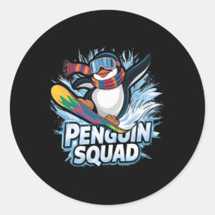 Penguin Squad Winter Sports Snowboarding And Ski A Classic Round Sticker