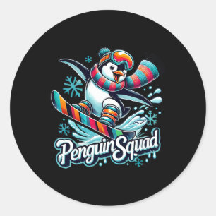 Penguin Squad Winter Sports Snowboarding And Ski A Classic Round Sticker