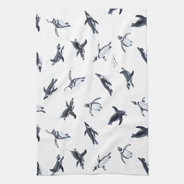Penguin Squadron | Ocean Art Design Tea Towel (Vertical)