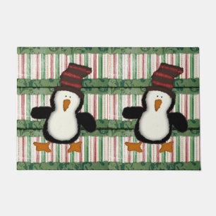 Penguin Stripe Christmas Matt Doormat