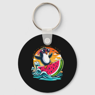 Penguin Sungles Watermelon Surfing Summer Sunset S Key Ring