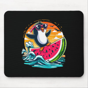 Penguin Sungles Watermelon Surfing Summer Sunset S Mouse Pad