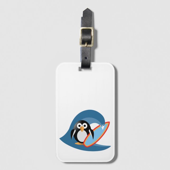 Penguin surfer luggage tag (Front Vertical)