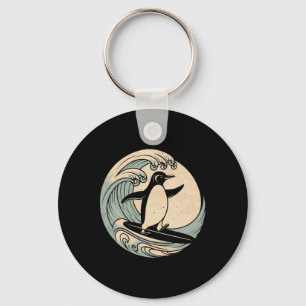 Penguin Surfing Surfboard Key Ring