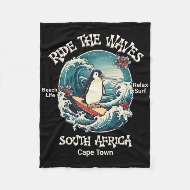 Penguin Surfing Waves South Africa Cape Cod Surfs  Fleece Blanket (Front)