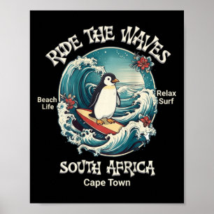 Penguin Surfing Waves South Africa Cape Cod Surfs Poster