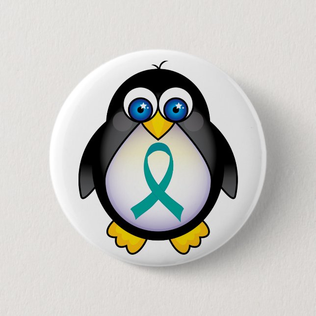 Penguin Teal Ribbon Awareness Button (Front)
