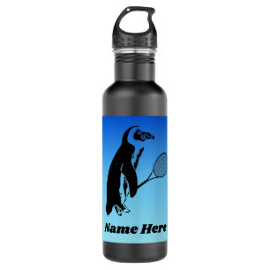 Penguin Tennis Player With Text on Blue Background 710 Ml Water Bottle