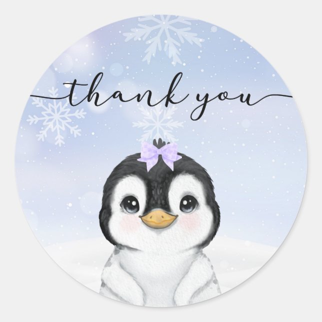Penguin Thank you Favour  Classic Round Sticker (Front)