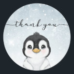 Penguin Thank you Favour Classic Round Sticker<br><div class="desc">Winter themed favour tag,  perfect for a baby shower,  bridal shower,  birthday party or just to say thank you. Customise with name,  event date or custom text.</div>