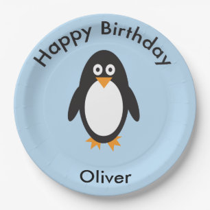 Penguin themed birthday party plates