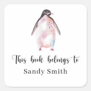 Penguin - This book belongs to Square Sticker