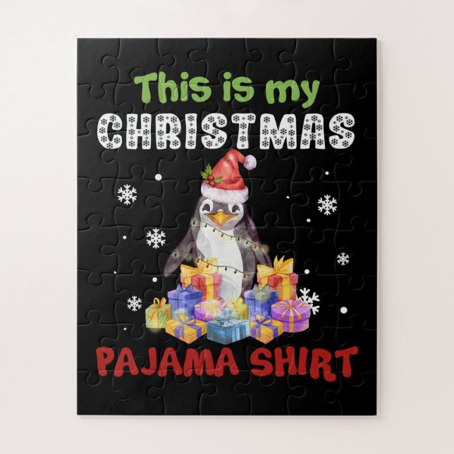 Penguin This Is My Christmas Pajama Shirt Jigsaw Puzzle (Vertical)