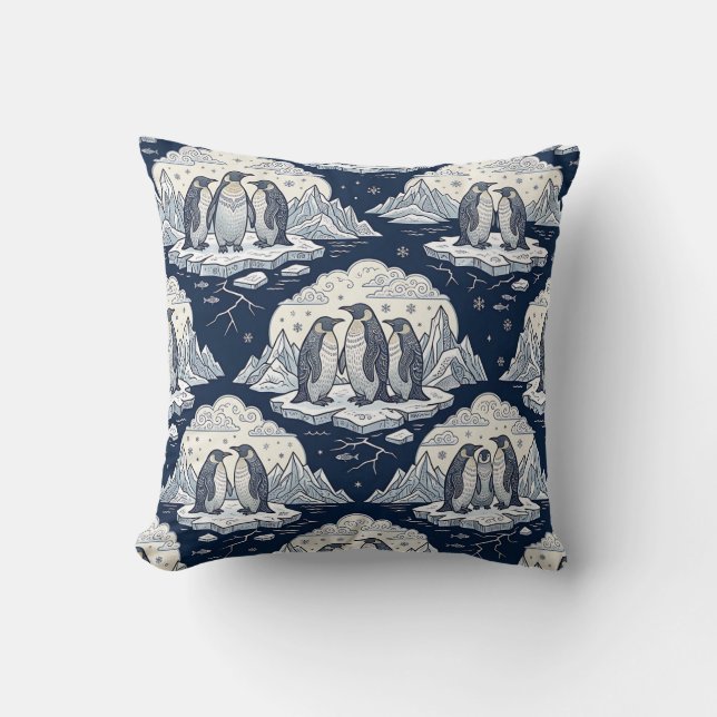 Penguin Throw Pillow - Antarctic Seamless Design (Front)