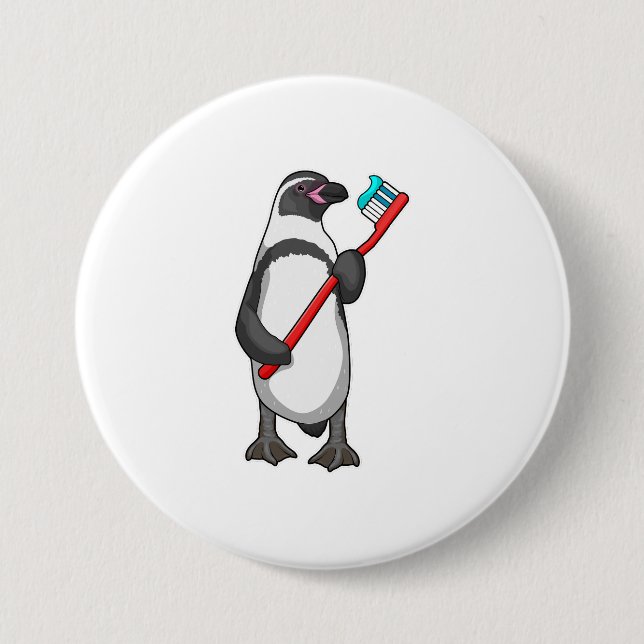 Penguin Tooth brush 7.5 Cm Round Badge (Front)