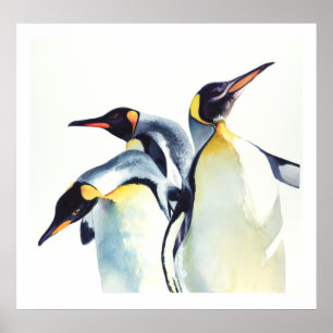 "Penguin Trio" Wildlife Watercolor Art Poster