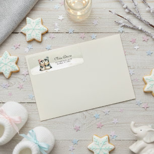 Penguin Twins Baby Shower Neutral Winter Return Address Label