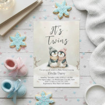 Penguin Twins winter Baby Shower Boy Girl Neutral