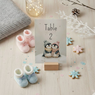 Penguin Twins Winter Wonderland Baby Shower  Table Number