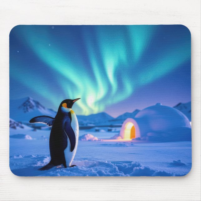 Penguin Under Northern Lights Mouse Pad (Front)
