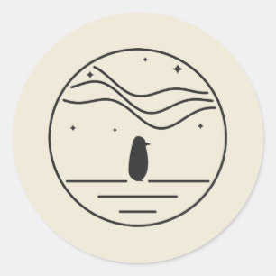 Penguin Under Polar Lights Minimal Badge Classic Round Sticker