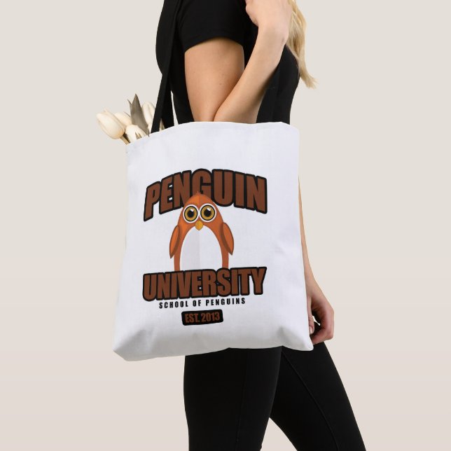 Penguin University - Brown Tote Bag (Close Up)