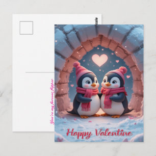 Penguin Valentine Cute Winter Love Couple Postcard
