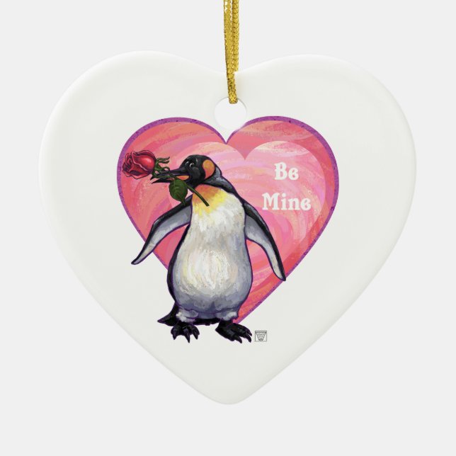 Penguin Valentine's Day Ceramic Tree Decoration (Front)