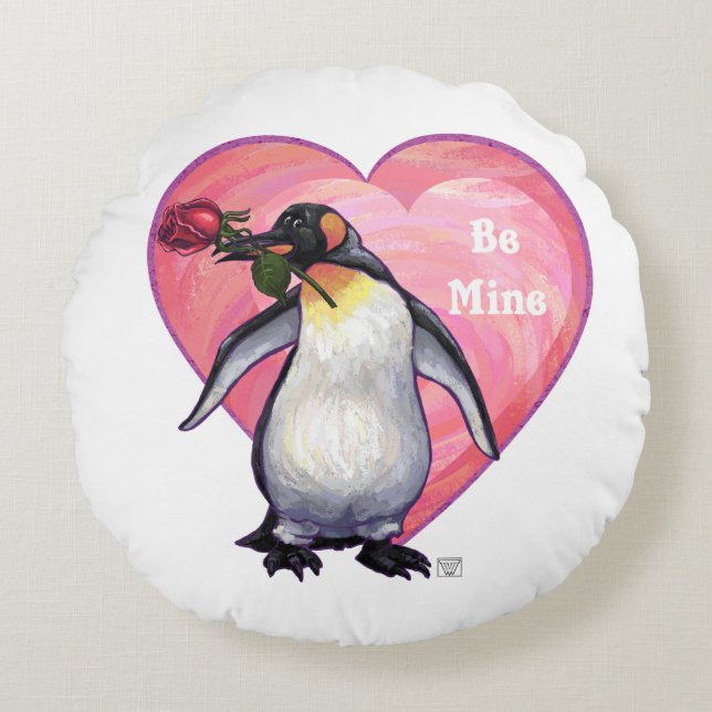 Penguin Valentine's Day Round Cushion (Front)