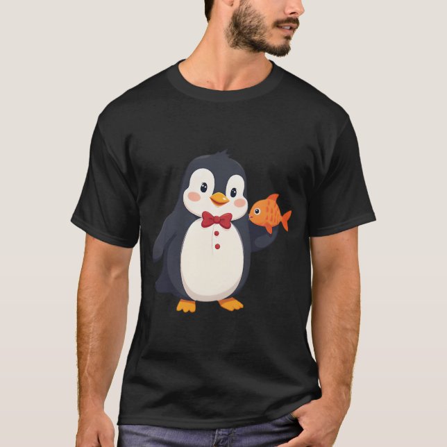 Penguin Waiter Serving Fish Dish T-Shirt (Front)