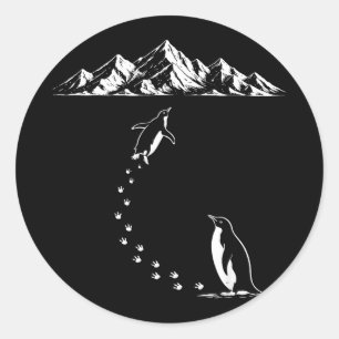 Penguin walking alone to mountains nihilist birdPe Classic Round Sticker