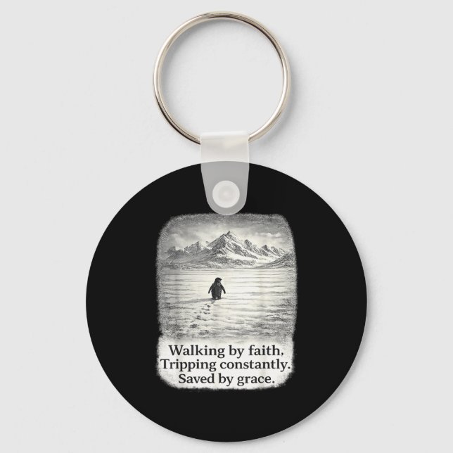 Penguin walking by faith tripping constantly  key ring (Front)