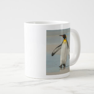 Penguin walking on the beach large coffee mug