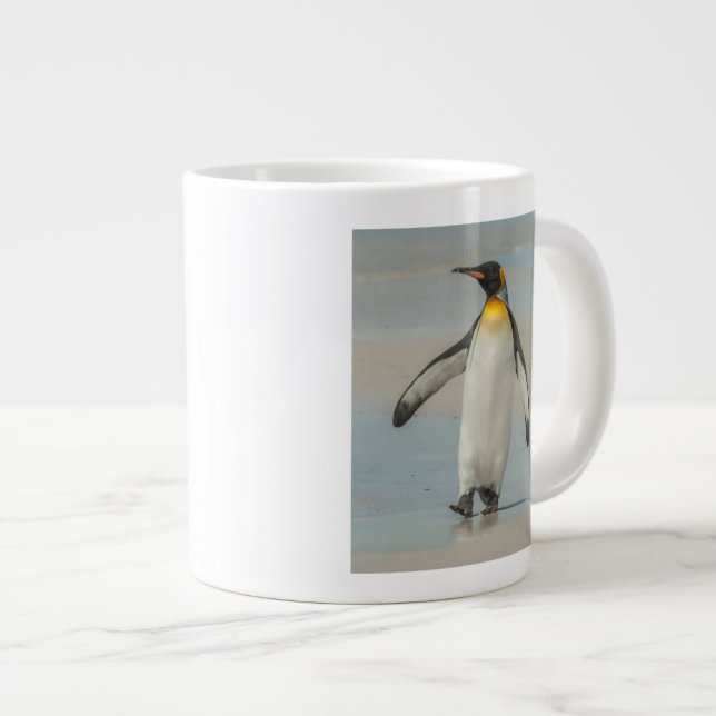 Penguin walking on the beach large coffee mug (Front Right)