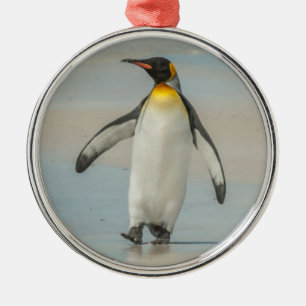 Penguin walking on the beach metal tree decoration