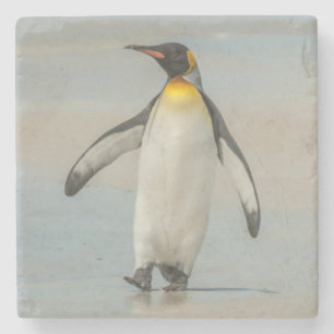 Penguin walking on the beach stone coaster