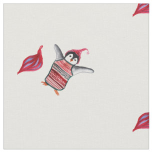 Penguin Watercolor Art  Fabric