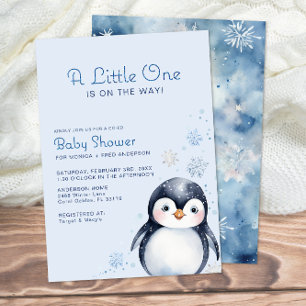 Penguin Watercolor Baby Shower Invitation