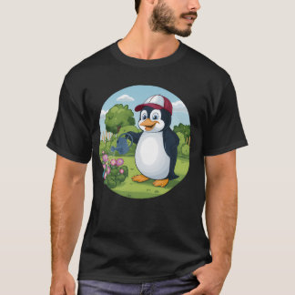 Penguin Waternig Flowers  T-Shirt